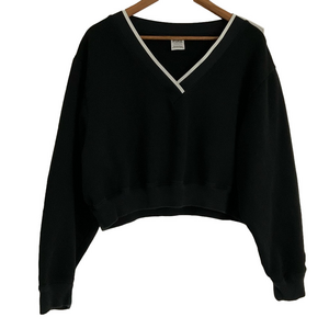 Victoria Secret PINK V-neck Sweatshirt Blk White Trim Pullover Cropped Size XL
